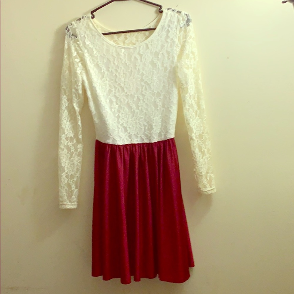 Red and white lace dress